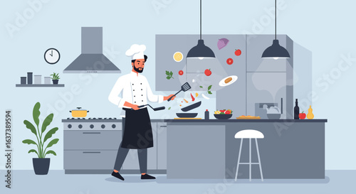 Chef cooking food in a kitchen