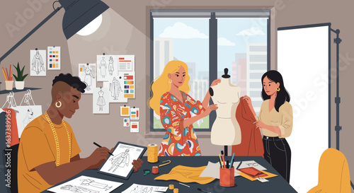 Fashion Designers Collaborating in a Creative Studio Space