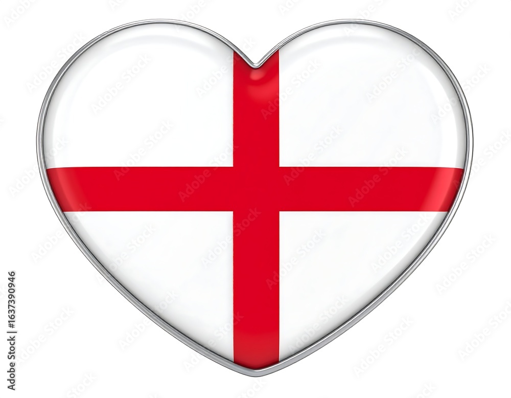 Fototapeta premium Heart-shaped emblem featuring a red cross on a white background, metallic border