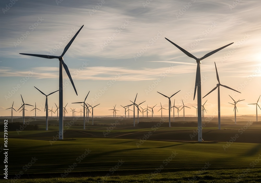Obraz premium Majestic Wind Farm at Golden Hour