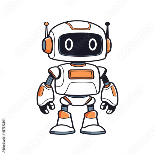 Cartoon Robot Character Isolated on White Background, Technology Concept