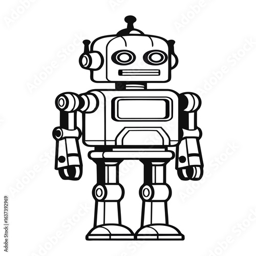Retro Robot Illustration: Vintage Toy Character Isolated on White