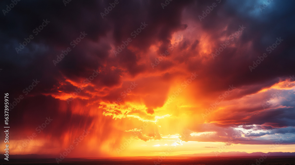Obraz premium Dramatic sunset through stormy clouds.