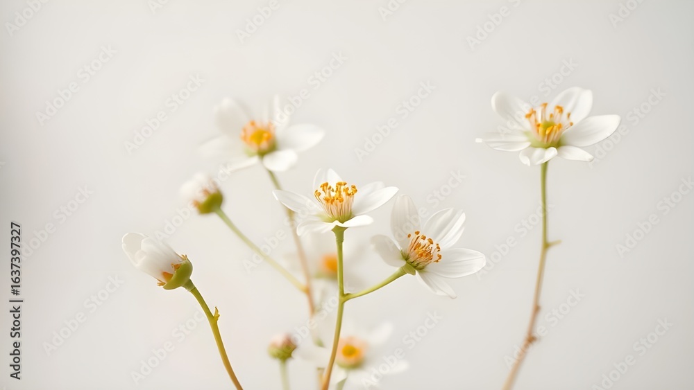 Obraz premium Soft-focus close-up of delicate white wildflowers, creating a dreamy and minimal natural aesthetic.