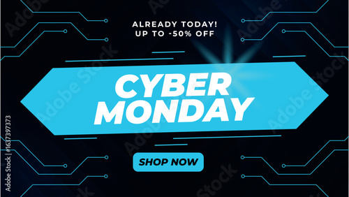 Cyber monday promotional banner with basic circuit background