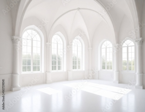 Bright White Gothic-style Hall Interior – 白を基調としたゴシック様式の明るいホール内観