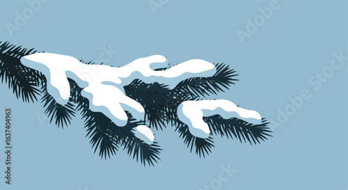 Snowy Branch A spruce branch heavily covered in white snow against a pale blue background