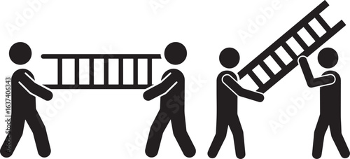 Teamwork and collaboration carrying a ladder silhouette