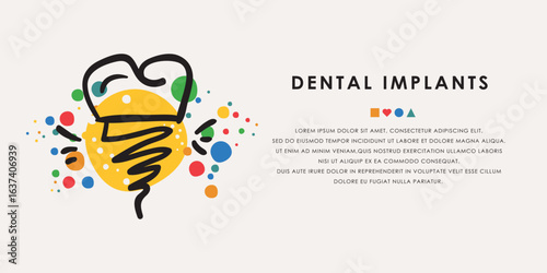 Dental implants doodle icon, banner concept vector design.