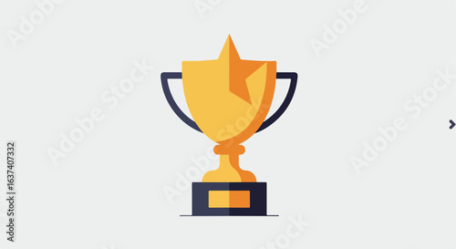 Gold cup with a star topper on its round body and a square base, on gray backdrop