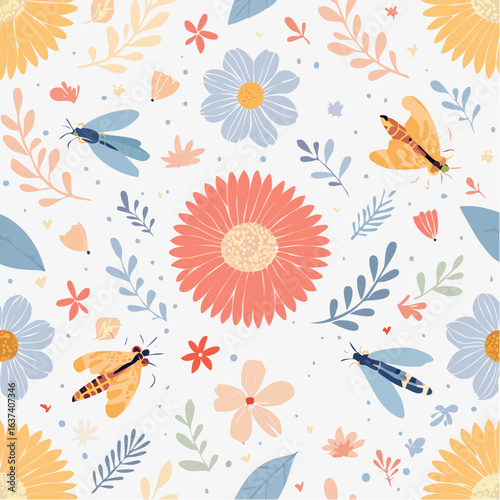 fireflies with floral pattern