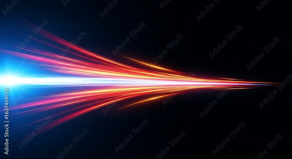 3d icon of abstract glowing light streaks with red and blue colors against a dark background, representing speed, motion, and energy in a futuristic concept 3d icon of abstract glowing light streaks with red and blue colors against a dark background, representing speed, motion, and energy in a futuristic concept
