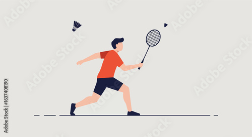 Player in action hitting shuttlecock with racket. Sport, fun, fitness for all