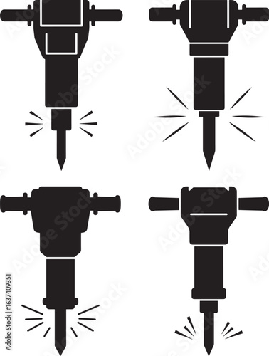 Four jackhammer icons in silhouette