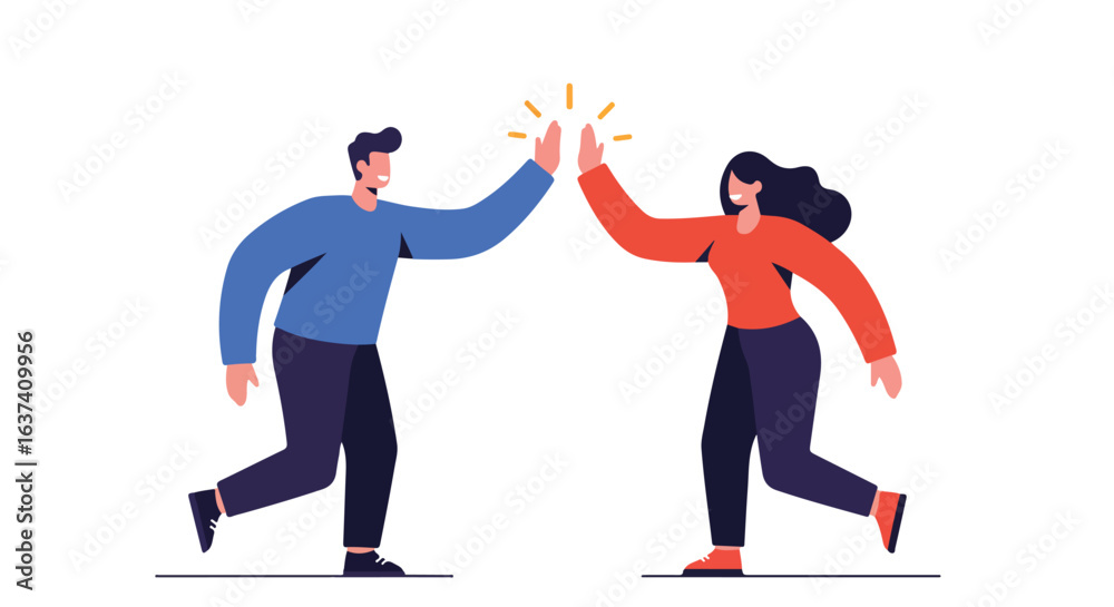 Obraz premium High Five Celebration Man and woman joyfully high-fiving each other, teamwork