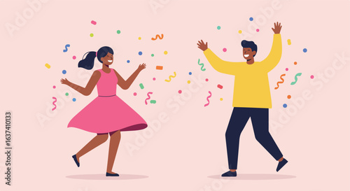 Celebration Two figures, confetti, and joy