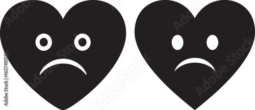 Two sad hearts expressing different emotions silhouette