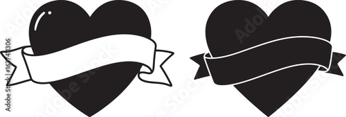Two heart shapes with banner silhouette