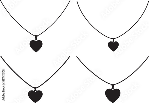 Four heart pendant necklaces silhouette