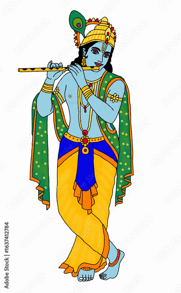 Obraz premium hand drawn digital art of lord krishna