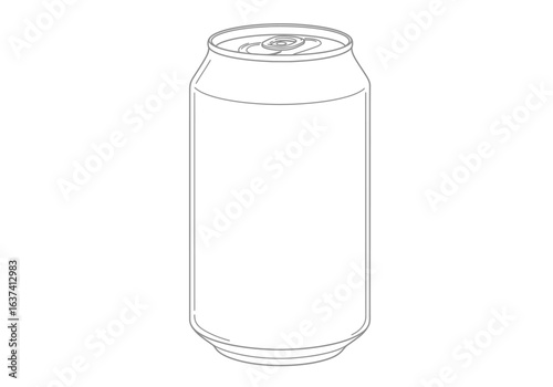 A gray lineart soda can stands against a white background