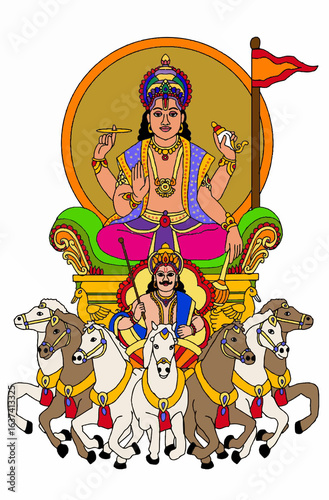hand drawn digital art of lord surya