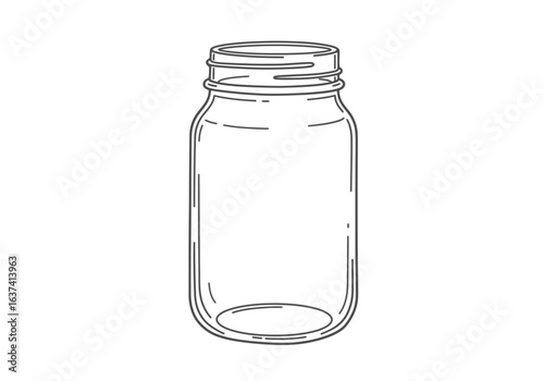 A mason jar outline featuring a cylindrical body screwtop and transparent glass