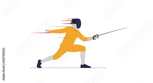Cartoon fencer in motion, weapon outstretched. Speed lines emphasize the character's movement