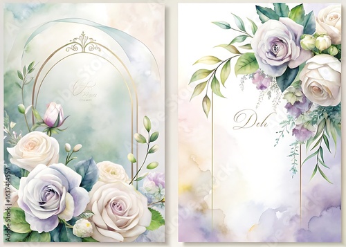 Elegant watercolor floral design with delicate roses and greenery creating a vintage romantic invitation or greeting card background