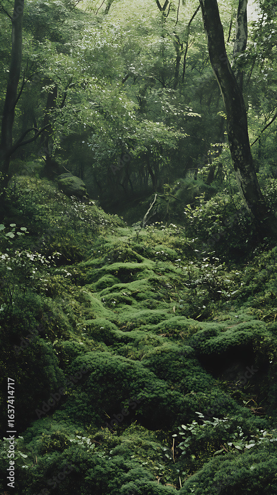 Fototapeta premium Lush forest floor covered in moss