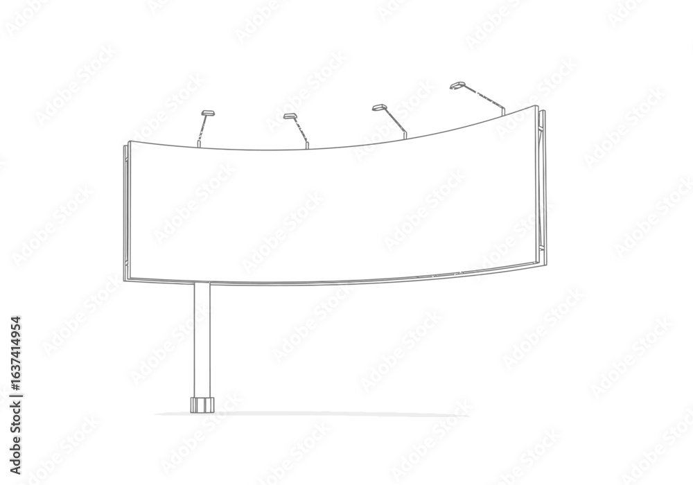 Obraz premium An outline of a large curved billboard with lights and a support structure set against a white background