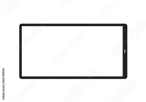 An outline of a tablet with rounded corners a simple power button on the right side and white space in the screen area