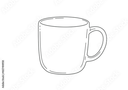 An outlined mug with a curved handle against a white backdrop illustrated in a simple sketchlike style