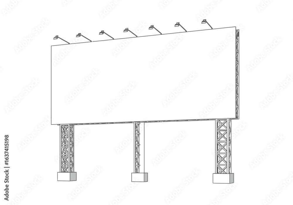 Fototapeta premium Billboard with lighting supported by three truss columns on square bases