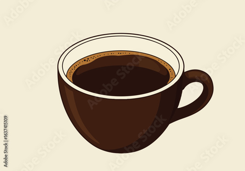 Stylized cup of coffee artfully illustrated, with light background, for cafe decor