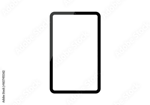 Blackframed blankscreen tablet centered on a white background