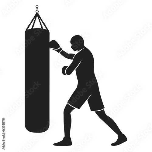 Boxing Workout with Punching Bag Silhouette