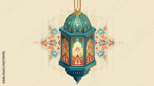 Ornate Hanging Lantern with Intricate Floral and Geometric Patterns