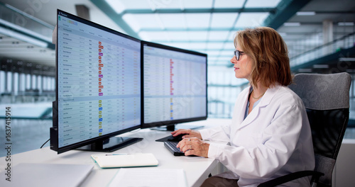 Fotografie Senior Woman Managing Medical Billing Data