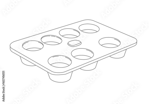 Line drawing of a rectangular muffin tin with seven round cavities and a small oval in the center
