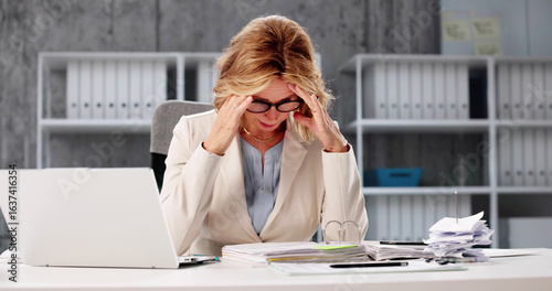 Stressed Out Accountant: Woman Crunching Numbers, Drowning