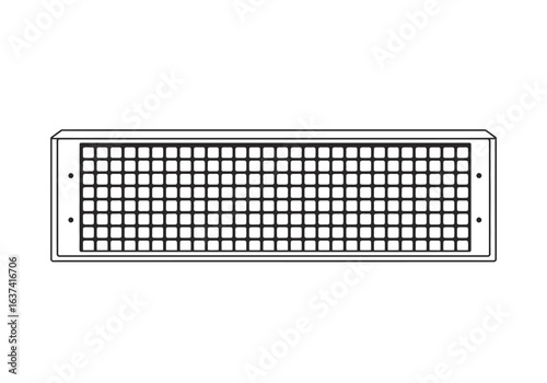 Rectangular vent with a grid pattern dots on each side in a white background