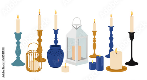 Captivating candlelight illumination featuring various holders and lanterns in warm ambiance