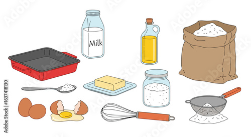 Essential ingredients and utensils for baking a delicious cake from scratch