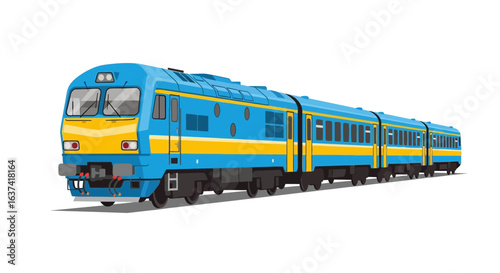 Modern streamlined electric locomotive illustration in blue and yellow colors