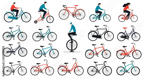 Diverse bicycle collection showcasing various cycling styles and designs for recreational and sport purposes