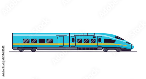Stylized illustration showcasing a blue high-speed train on a white background