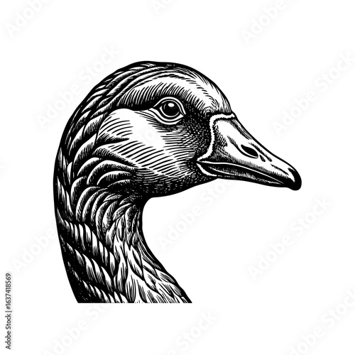 Vector illustration of a wild goose head with a black beak, depicting a variety of birds and wildlife