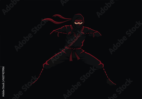 Cartoon Ninja ready to attack in the shadows. Use gaming, comic