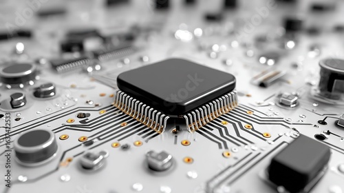 High - Resolution Microchip on Printed Circuit Board for Electronic Design and Engineering Projects